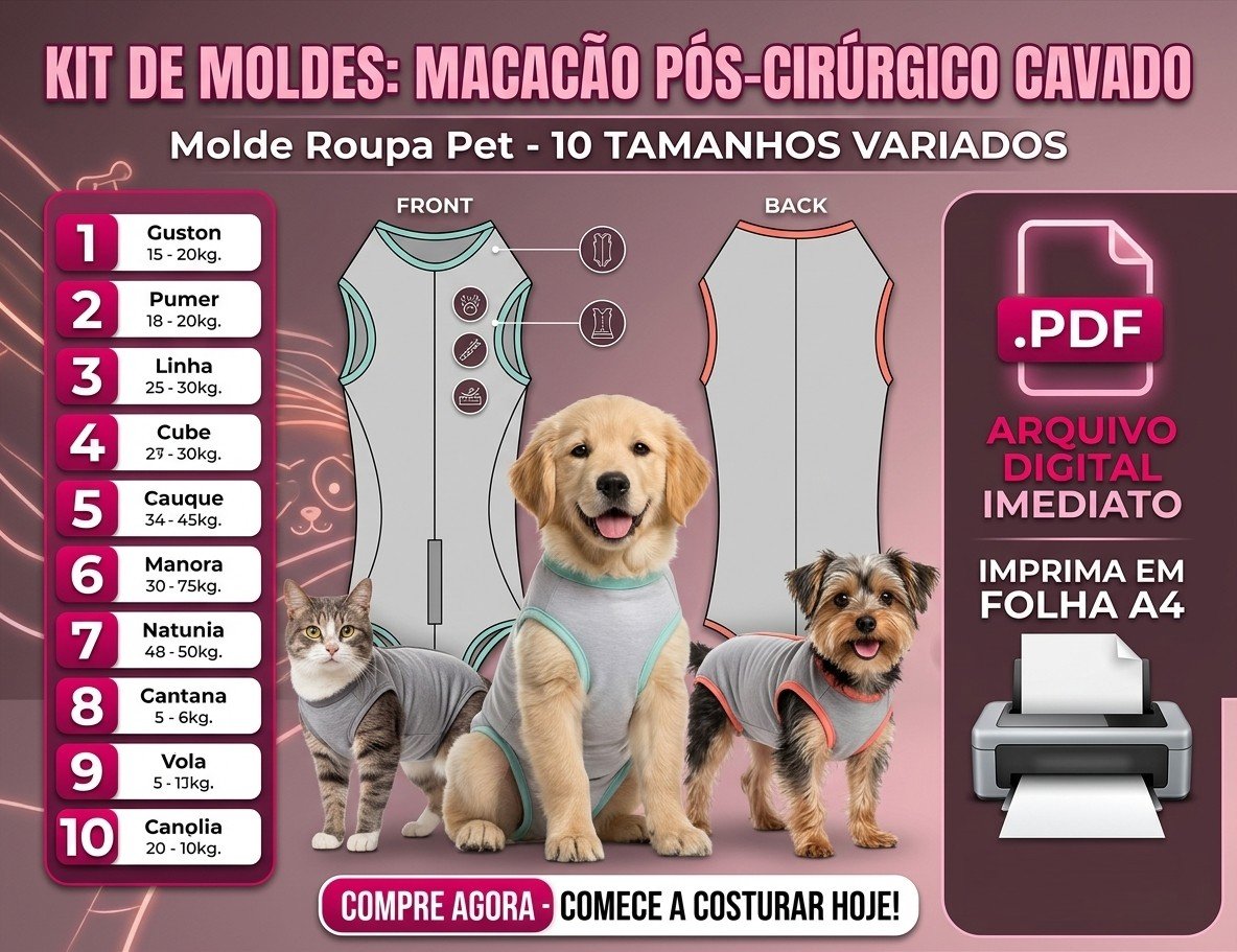 233468Molde Roupa Pós Cirúrgica Pet 10 Tamanhos – Cavado