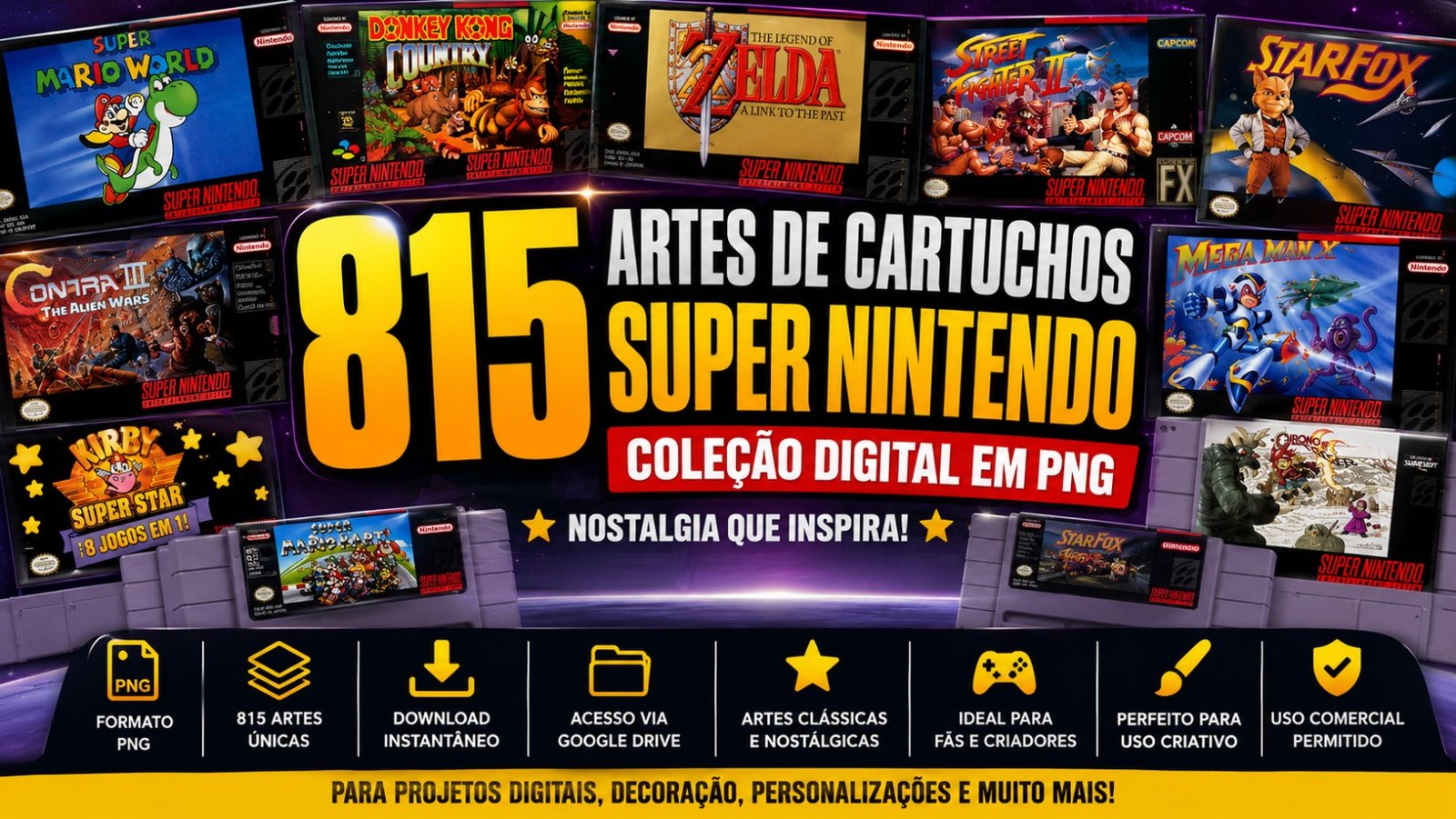 239567815 ARTES DIGITAIS SUPER NINTENDO PNG | PACK RETRÔ DE CAPAS E CARTUCHOS